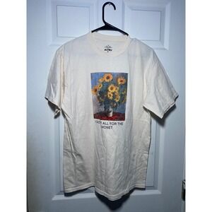 Altru Mens I Did It All For The Monet Sunflower Graphic T-Shirt Cream Medium